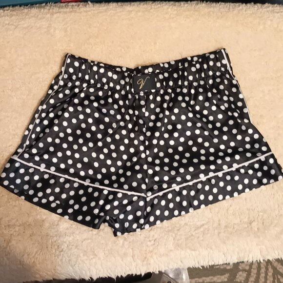 NWT ~ Victoria's Secret Black Satin Sleep Shorts w/ White Polka Dots (Size:  XS) - Picture 1 of 6